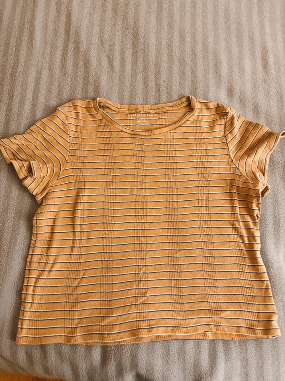American Eagle Outfitters Tan/Mustard Striped Short Sleeve Top